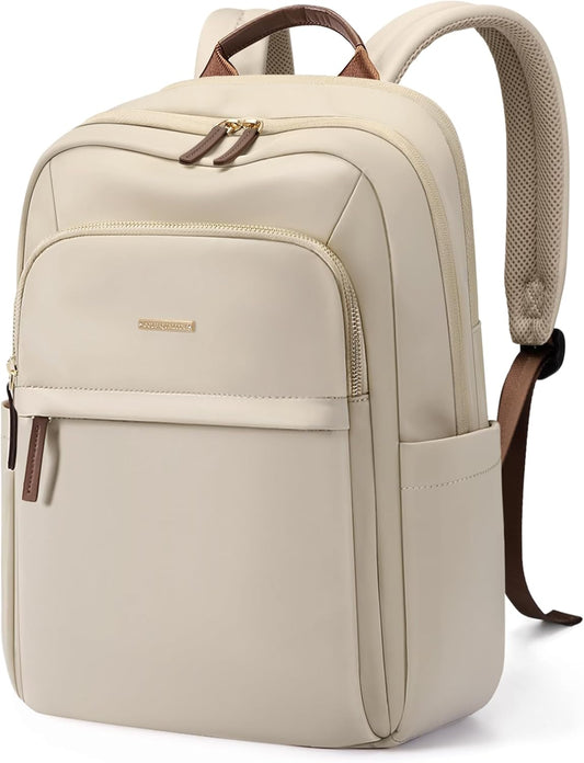 Hiking Travel Backpack for Women Casual Business Weekender Multilayer Laptop Bag,16 Inch,Apricot