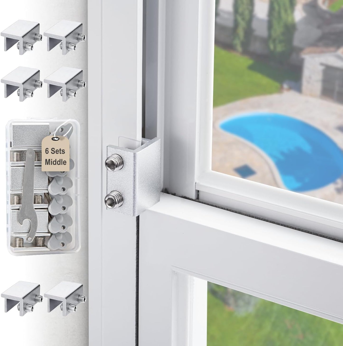 6 Sets Sliding Window Locks with Key, Window Locks for Up and Down Windows,Easy to Install Vertical & Horizontal Window Security Locks,Adjustable Aluminum Window Stopper Lock(Silver)