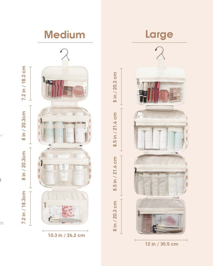Travel Toiletry Bag for Women Large Hanging Makeup Bag Organizer Toiletries Bag for Full Size Essentials Accessories Cosmetics (Light Checkerboard (Large))