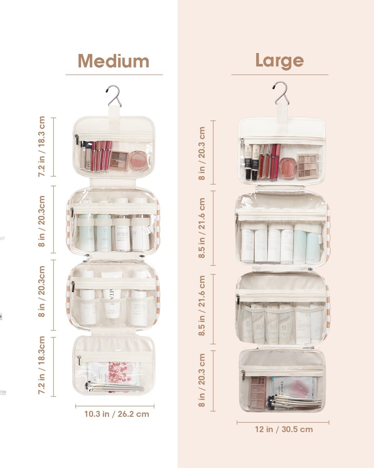 Narwey Hanging Toiletry Bag for Women Travel Makeup Bag Organizer Toiletries Bag for Travel Size Essentials Accessories Cosmetics (Light Checkerboard (Medium))