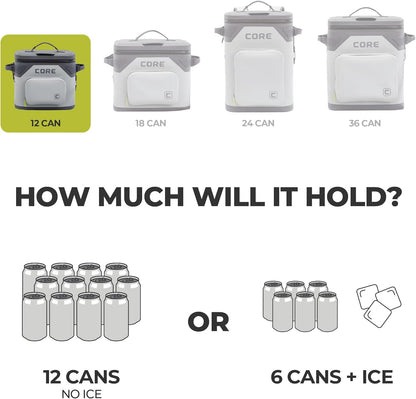 CORE Magnetic Leak Proof Soft Cooler with Waterproof Zipper | Insulated Bag Portable Ice Chest Box | Best Soft Cooler for Food & Beverages for Tailgating, Car Camping, Travel, and Family Beach Picnics
