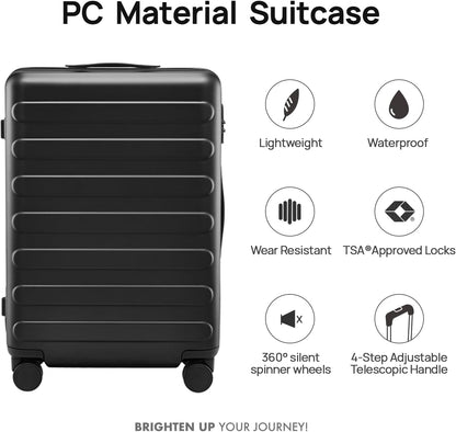 Carry on Luggage 22 X 14 X 9 Airline Approved, 20 Inch Luggage for 3-5 Days Travel, Double Spinner Wheels, 100% Hardshell PC, TSA Lock (01-Black (Basic), Checked 28-Inch)