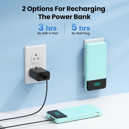 Portable Charger for iPhone with Built in Cables and Wall Plug,Upgraded 13800mAh Fast Charging USB C Power Bank,4 Outputs Travel Essential Battery Pack Compatible with iPhone 15/14/13/12,Samsung-Green