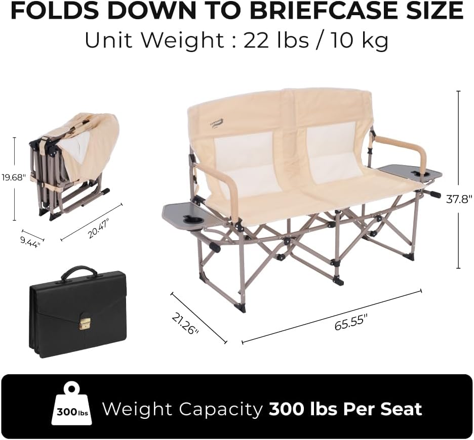 Heavy Duty Portable Folding Camping Chair for Adults with Padded | for Outdoor & Sports, Backpacking, Beach, Lawn, Hunting, Tailgating, Fishing | Supports 400 Lbs (Double, Beige)