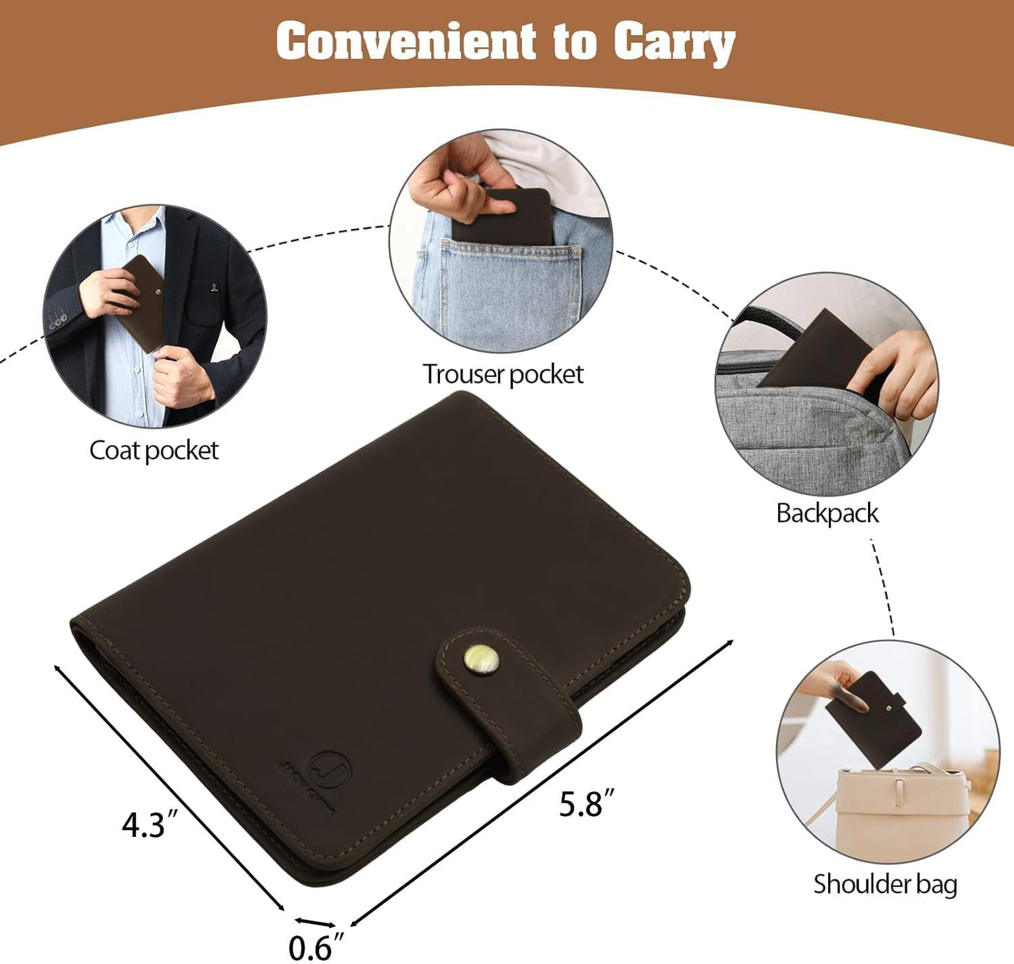 Jack&Chris Genuine Leather Handmade Passport Holder For Travel, RFID Blocking Passport Holder with Card Slots, Travel Essentials wallet with Pen Holder for Women and Men for Gifting, Coffee