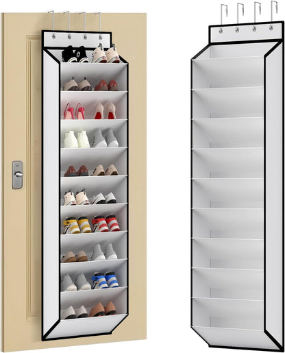 KEEPJOY 10 Tiers White Over Door Shoe Organizer Storage, Hanging Shoe Holder for Door with Large Deep Pockets, Fit 20-30 Pairs Shoe Rack for Sneakers, Boots. (White)
