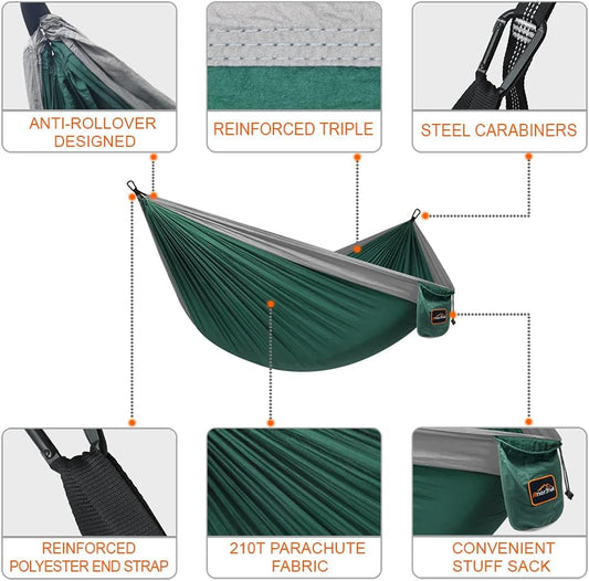Camping Hammock, Super Lightweight Portable Parachute Hammock with Two Tree Straps Single or Double Nylon Travel Tree Hammocks for Camping Backpacking Hiking