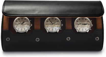 Oirlv Premium Leather Watch Roll Travel Case 3-Slot Watch Box for Men and Women Storage & Organizer Display, Anniversary Birthday（Black）