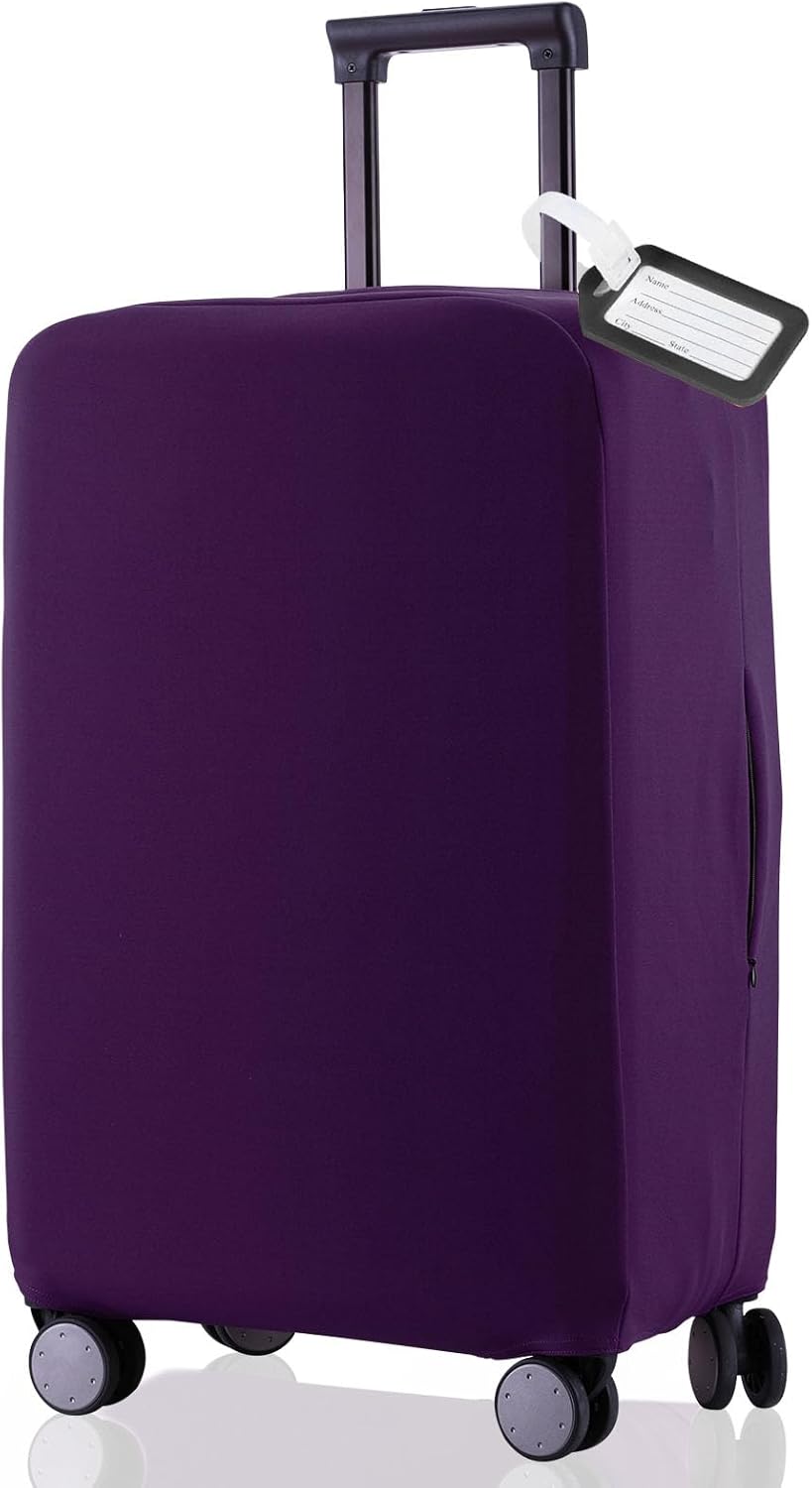 Travel Luggage Cover Protector Scratch-Resistant Fit 19-33 Inch Suitcase, Elastic Luggage Compartment Cover, Protective Cover, Dust CoveNot Included Suitcase (Purple, 3XL(32-33inch))