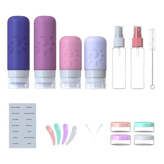 18 Pack travel Bottles for Toiletries, TSA Approved Silicone Travel Containers Leak Proof Refillable Travel Accessories for Shampoo Conditioner Lotion Body Wash(Multicolored I)