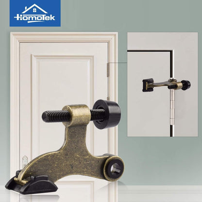 HOMOTEK 4 Pack Hinge Pin Antique Brass Door Stopper, Adjustable Deluxe Heavy Duty Door Stopper 2-1/2"x1-3/4”, with Black Rubber Bumper Tips