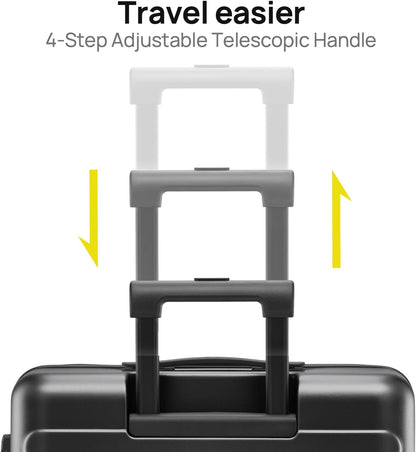 Carry On Suitcase, 20 Inch Carry-On Luggage with Double Spinner Wheels, Dry Wet Separate Design, PC Hard Case Suitcase, Lightweight Travel Luggage, TSA Approved (Black, Danube)