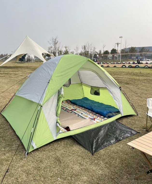 4 - Person Camping Tent, Spacious & Waterproof, Easy Setup for Family Trips, Beach & Backyard Adventures, Blue - Gray Design
