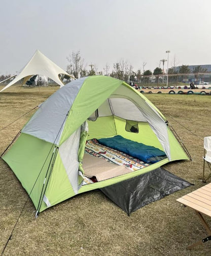 4 - Person Camping Tent, Spacious & Waterproof, Easy Setup for Family Trips, Beach & Backyard Adventures, Blue - Gray Design