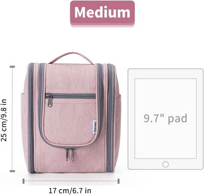 Narwey Small Hanging Toiletry Bag Women Travel Makeup Bag Organizer Toiletries Bag for Travel Size Essentials Accessories Cosmetics (Medium, Pink)