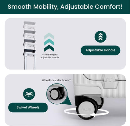 Nobl Travel Carry On Luggage, Noble Zipperless Aluminum Frame PC Hard Shell Suitcase, 22.5x15x9.5 Airline Approved, 360° Spinner Wheels, TSA Locks, USB Charging Port, Cup & Phone Holder - White