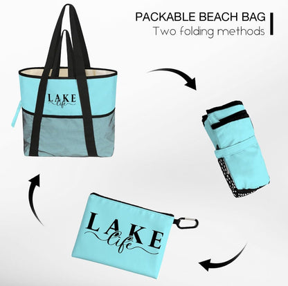 Sandproof Beach Bag with Zipper - 8-Pocket Waterproof Tote for Women & Family | Foldable Travel Swim Bag (Gift-Ready)