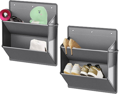 2 Pack RV Shoe Storage with Adhesive hook,Over the Door Shoe Rack,Heavy Duty Oxford Fabric Wall Hanging Organizer with Large Deep Pocket for Camper,Narrow Space Saving Closet Organizers(Grey, 2-Grids)