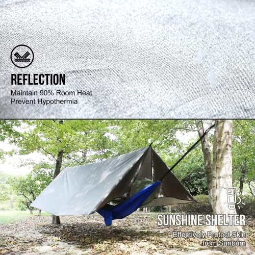 LYN Extra Large Zipper Reusable Survival Emergency Shelter Tent,Thermal Waterproof Fireproof Lightweight Bugout, with Paracord✚Stake for Camping,First Aid,Hiking&Bushcraft