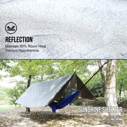 LYN Extra Large Zipper Reusable Survival Emergency Shelter Tent,Thermal Waterproof Fireproof Lightweight Bugout, with Paracord✚Stake for Camping,First Aid,Hiking&Bushcraft