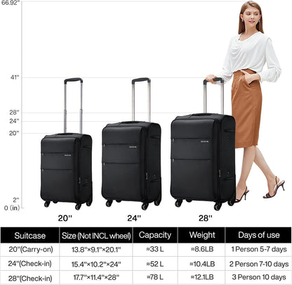 Hanke 20/28 Inch 2 Piece Luggage Sets with Spinner Wheels Expandable Luggage Large Suitcases with Wheels Lightweight Travel Luggage Rolling Suitcase with Lock Softside Checked Luggage.(Coffee)