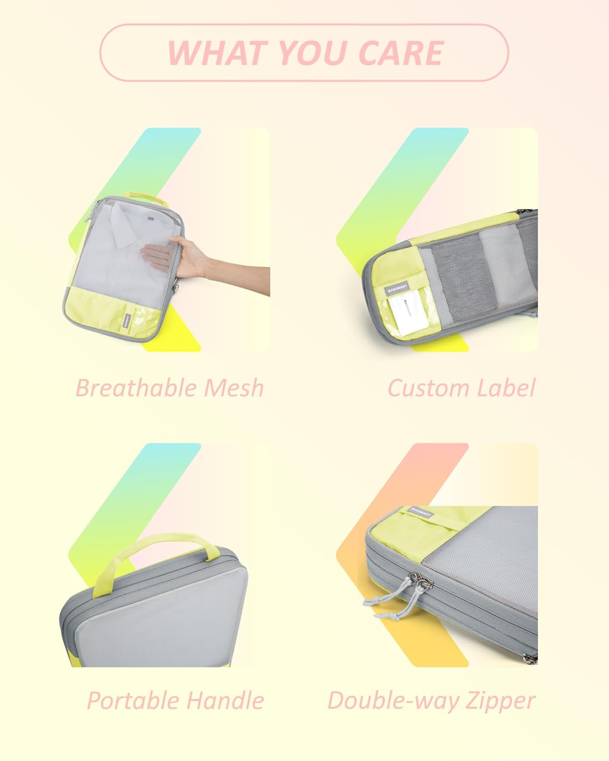 BAGSMART 6 Set Compression Packing Cubes - Lightweight Travel Essentials, Durable Luggage Organizer