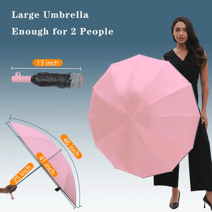 Large Double-Ribs Umbrella Automatic Folding Umbrella for Women Men, Travel, UPF 50+ UV Protection