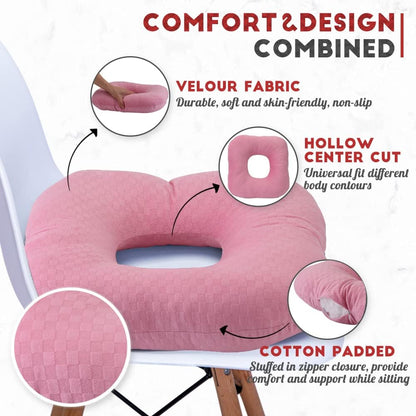Stuffed Donut Pillow Seat Cushion | for Tailbone and Coccyx Pain, Hemorrhoids, Bed Sores, Pregnancy, Prostate, Surgery Recovery, Sitting Pressure Relief, for Home, Office and Car (Pink)