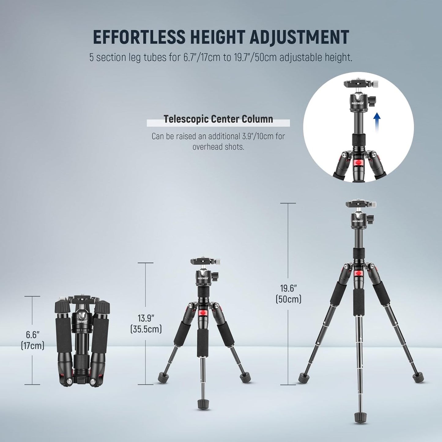 NEEWER Portable Desktop Mini Tripod Aluminum Alloy 20''/ 50cm Desk Tripod with 360 Degree Ball Head, 1/4 inch Quick Shoe Plate for DSLR Camera Video Camcorder, Load up to 11 pounds/5 kilograms