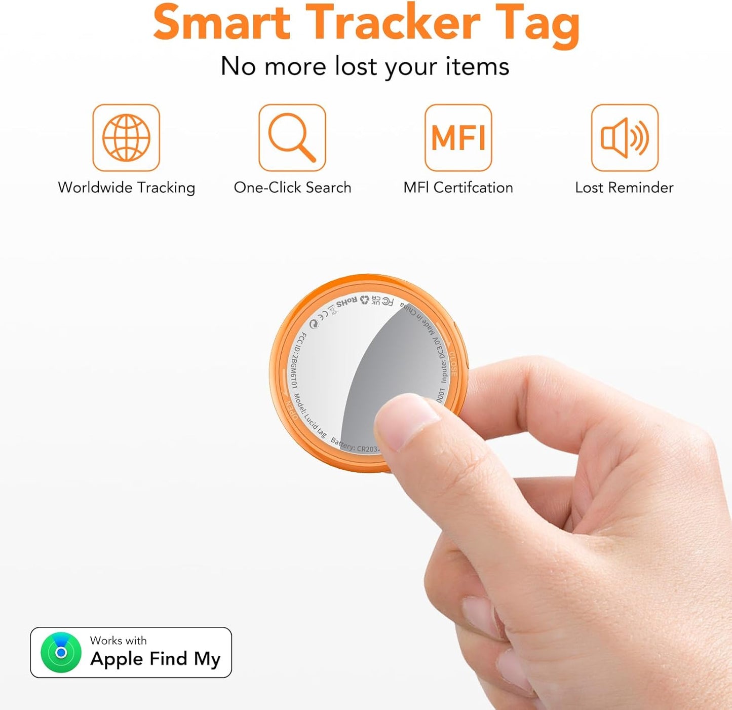 2025 New [Apple MFi Certified] (iOS Only) Air Tracker Tag-4 Pack, Bluetooth Tracker for Apple Find My, Replaceable Battery, Key Finder and Item Locator Smart Tag for Keys, Bags, Luggage, Pet, (Orange)