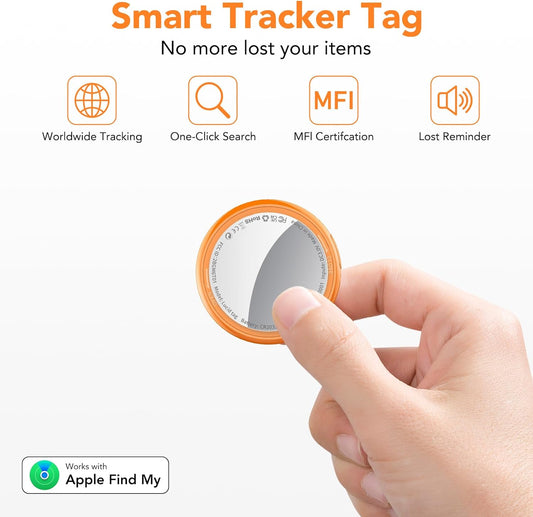 2025 New [Apple MFi Certified] (iOS Only) Air Tracker Tags-1 Pack, Bluetooth Tracker for Apple Find My, Replaceable Battery, Key Finder and Item Locator for Keys, Bags, Luggage, Wallet (Orange Pro)