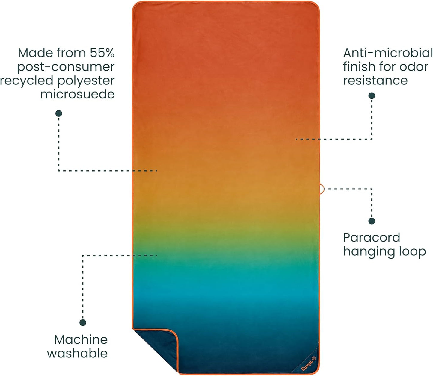 Rumpl Tech Towel Quick-Dry Towel for Travel, Beach, and Camp, Baja Fade