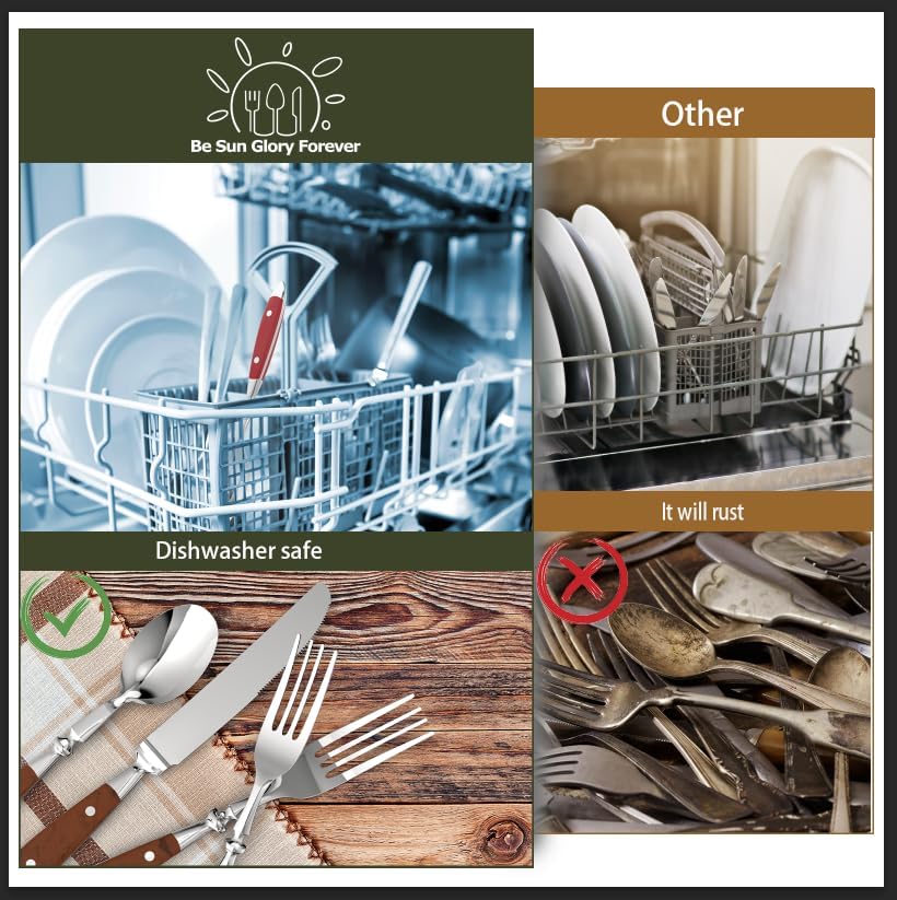 20-Piece Silverware Set for 4, High-end Everyday Flatware Set, Red Handles Cutlery Set, Retro Stainless Steel Forks and Spoons, Mirror Finished Utensil for Home Restaurant, Dishwasher Safe