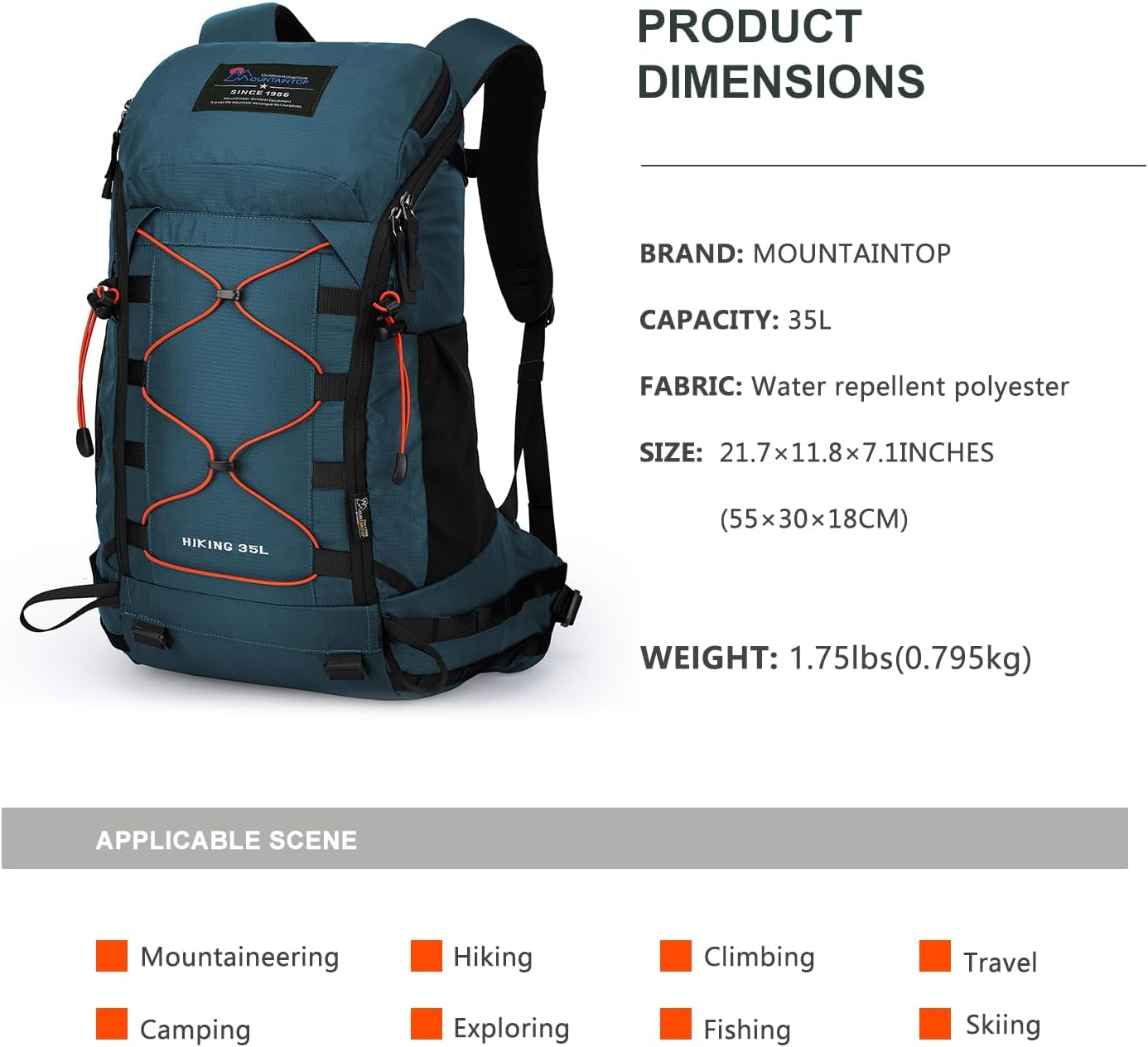 MOUNTAINTOP Hiking Backpack 35L Travel Backpack Lightweight Daypack for Men&Women Outdoor Camping