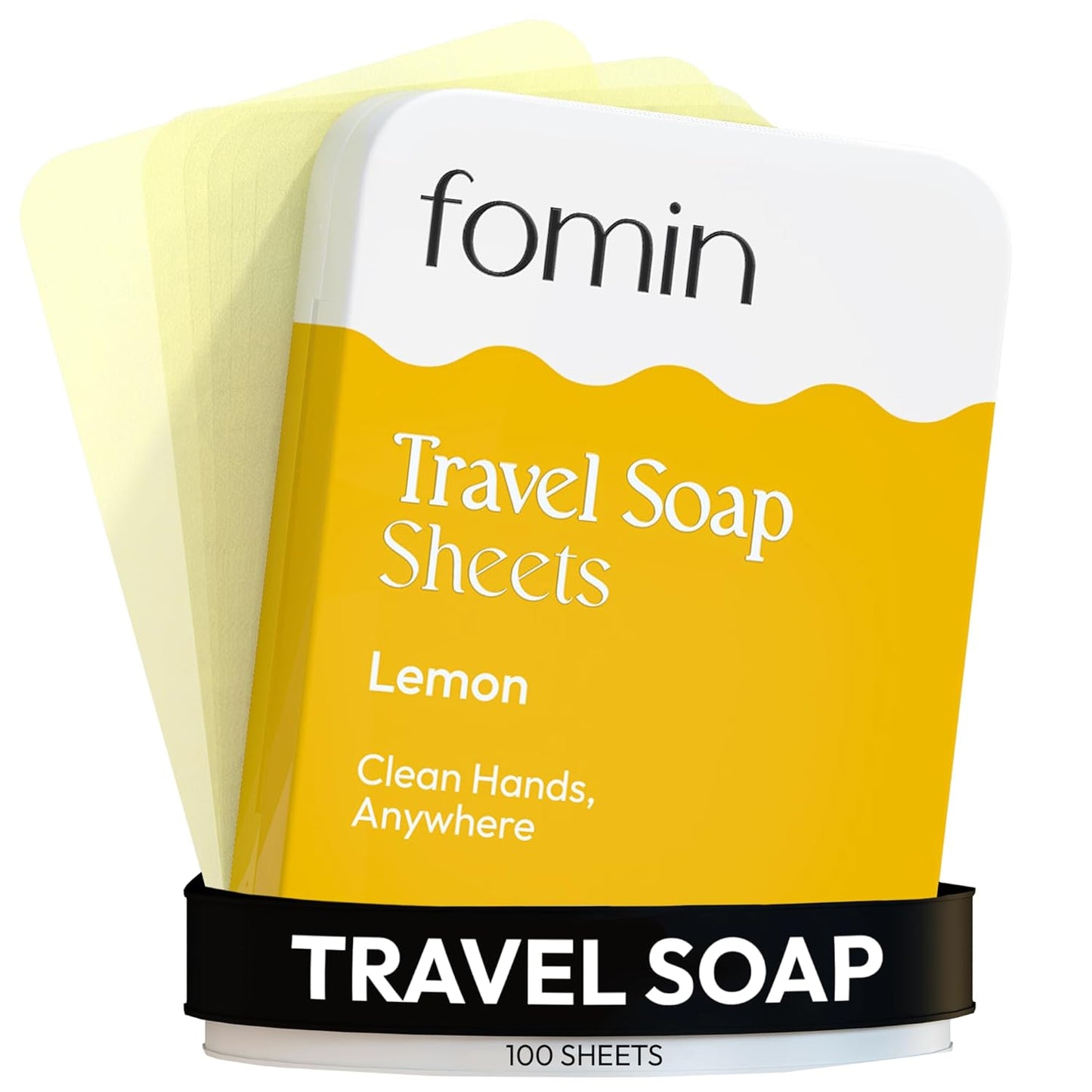 FOMIN - Antibacterial Paper Soap Sheets Tin for Traveling - (100 Sheets) Lemon Portable Travel Hand Soap Sheets, Dissolvable Mini Camping Hand Soap for Hand Washing