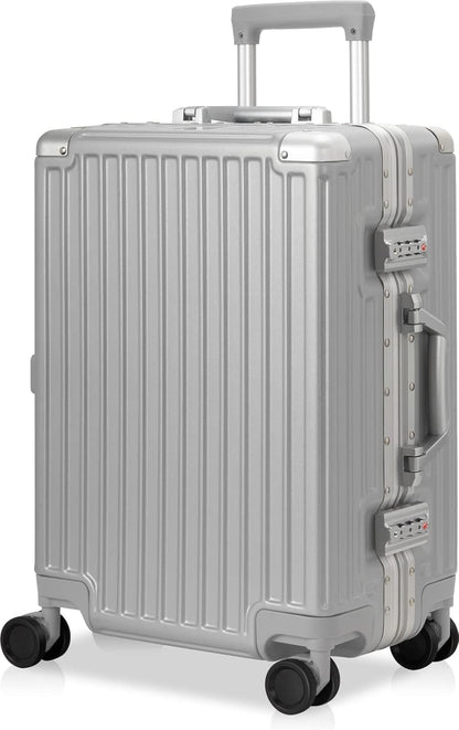 AnyZip Carry On Luggage - Aluminium Frame, PC ABS Hard Shell, Suitcases with Wheels, TSA Lock, No Zipper - 20in Silver