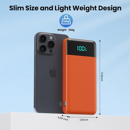 Portable Charger for iPhone with Built in Cables and Wall Plug,Upgraded 13800mAh Fast Charging USB C Power Bank,4 Outputs Travel Essential Battery Pack Compatible with iPhone 15/14/13,Android-Orange