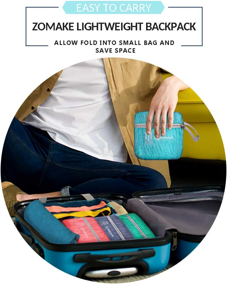 ZOMAKE 25L Ultra Lightweight Packable Backpack, Foldable Hiking Backpacks Water Resistant Small Folding Daypack for Travel(Aqua Blue)