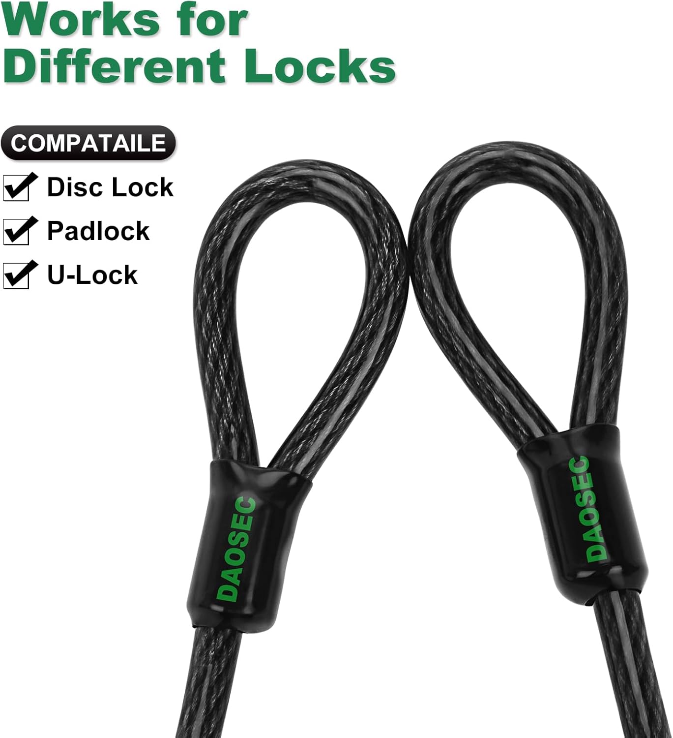 20 ft x 1/2" Heavy Duty Cut-Proof Security Cable | Flexible Vinyl-Coated Braided Steel with Looped Ends | Weatherproof Anti-Theft Locking Cable for Bikes, Gates, Kayaking & Outdoor Equipment