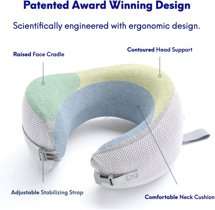 C CUSHION LAB Travel Pillow, Award-Winning Patented Ergonomic Design for Chin & Neck Support Memory Foam Neck Pillow, Compact Airplane Pillow for Traveling, Flight, Car (Gray, Medium)