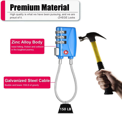 ZHEGE TSA Wire Lock for Travel, Luggage, Suitcase, Baggage, Backpack, Pistol Case (Blue)