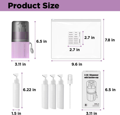 4 in 1 Travel Toiletry Containers,TSA Approved Refillable Travel Size Toiletries Bottles Set with Suction Cup for Smooth Walls - for Shampoo,Conditioner,Body Wash,Lotion.(Pink)