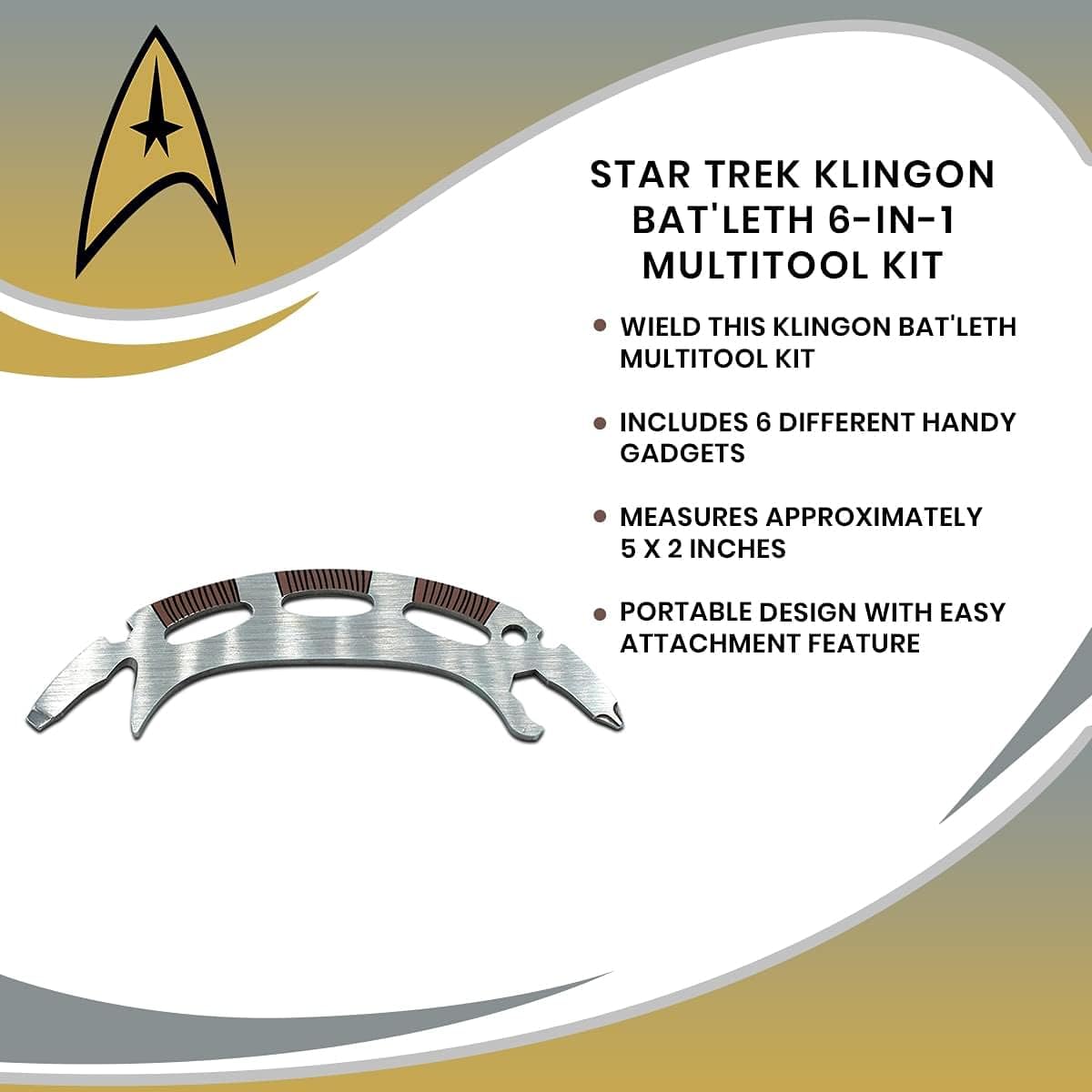 Star Trek Klingon Bat'leth 6-In-1 Multitool Kit | Includes Screwdriver, Wrench, Bottle Opener, Cord Cutter, Hand Tools | Pocket-Sized Portable Survival Camping Tool