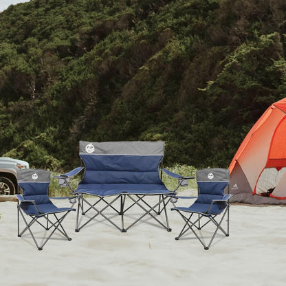Northroad Outdoor Camping Chair Set of 3,Folding Padded Camp Chair,Collapsible Conversation Set w/1 Sofa,2 Single Chairs for Family Patio,Beach (Blue)