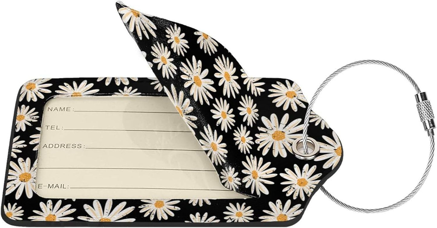 Set of 2 Luggage Tag for Suitcases Tie dye PU Leather Luggage Tag with Full Back Privacy Name ID Card Fun Laggage Tags