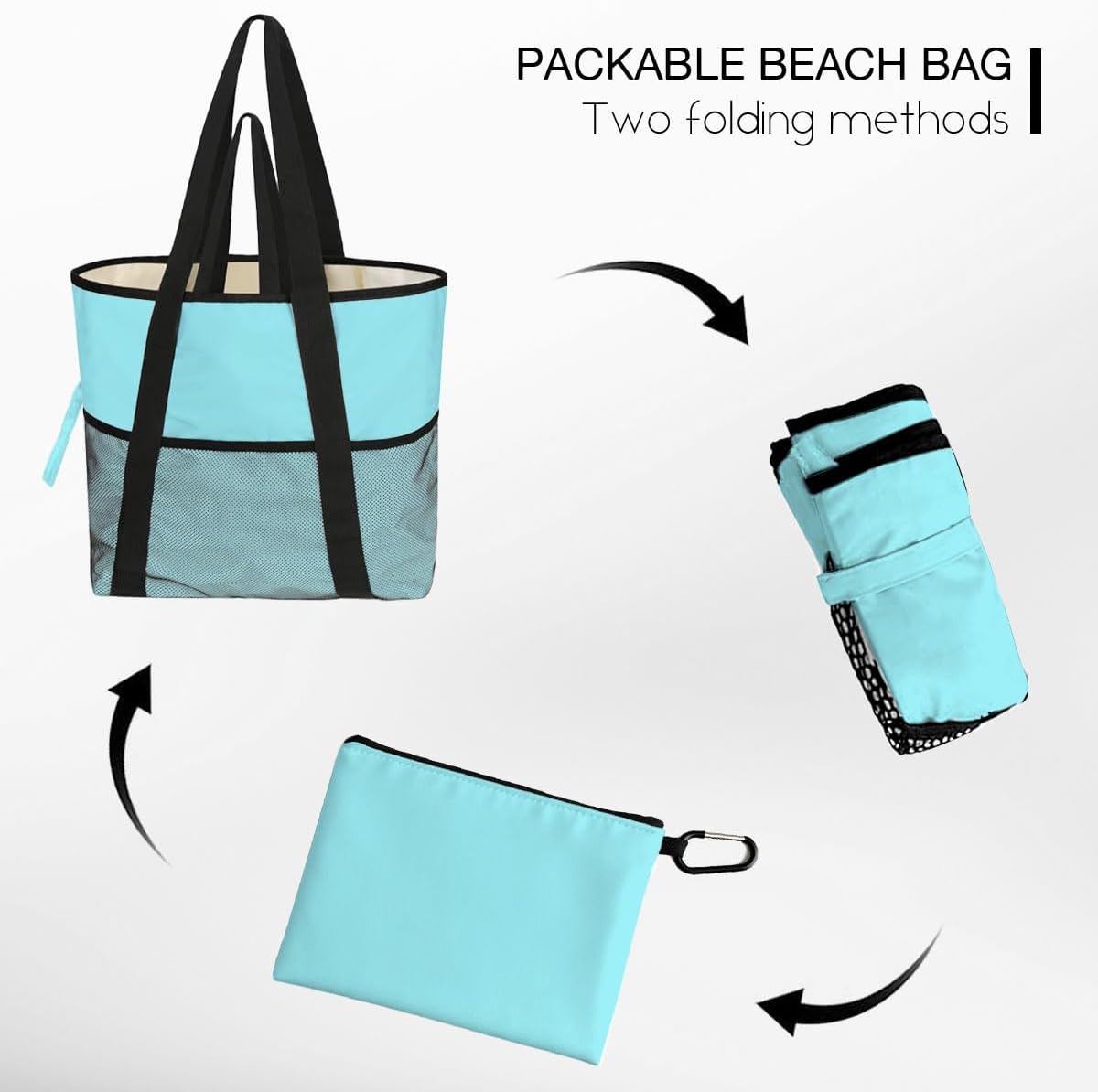 Sandproof Beach Bag with Zipper - 8-Pocket Waterproof Tote for Women & Family | Foldable Travel Swim Bag (Gift-Ready)