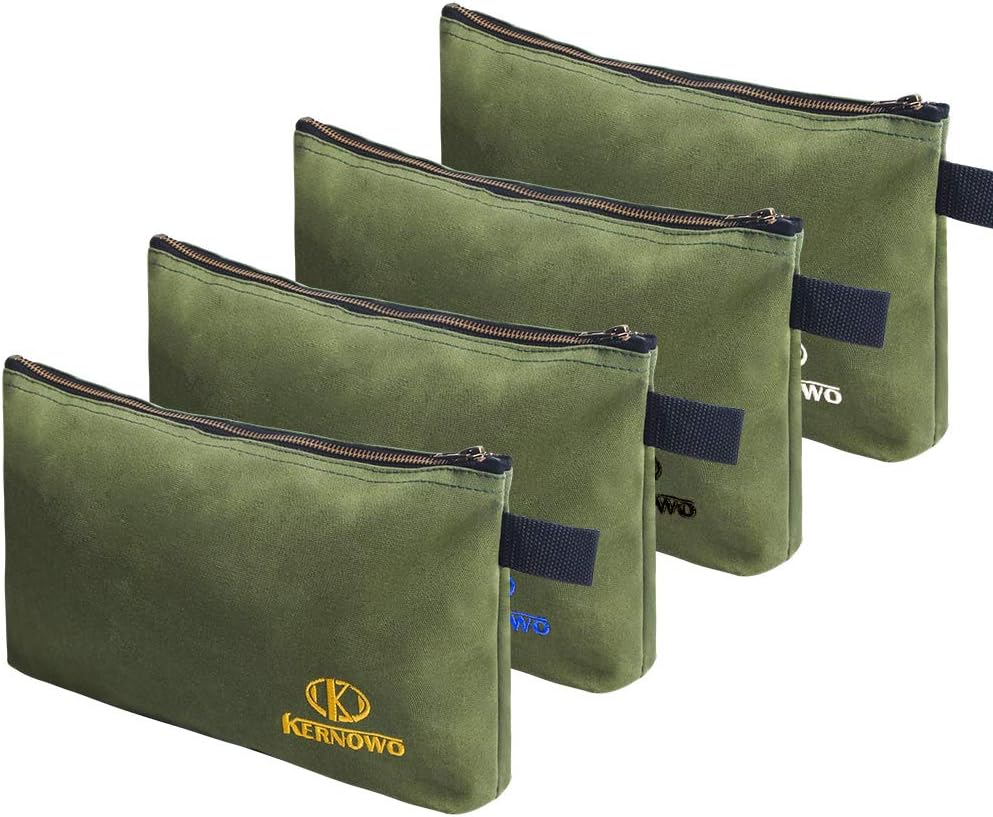 KERNOWO 4 Pack Upgrade Zipper Canvas Tool Pouch, 20 oz Heavy Duty Tool Bag, Water Resistant Utility tools Organizer, 12.75 X 8 X 2.25 inch Spacious Storage Pouches with Dependable Brass Zippers