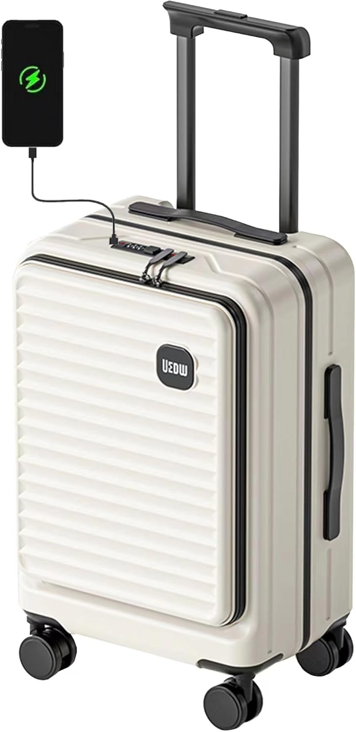 HotWay 24 Inch Expandable Front Opening Checked Luggage with Cup Phone Holder and USB Port, Lightweight Hardshell Suitcase with Wheels and TSA Aproved Locks
