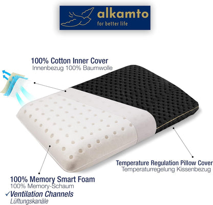 Travel & Camping Comfortable Memory Foam Pillow – Easy to Carry Portable Bag – Temperature Regulating Pillow Case (Black)