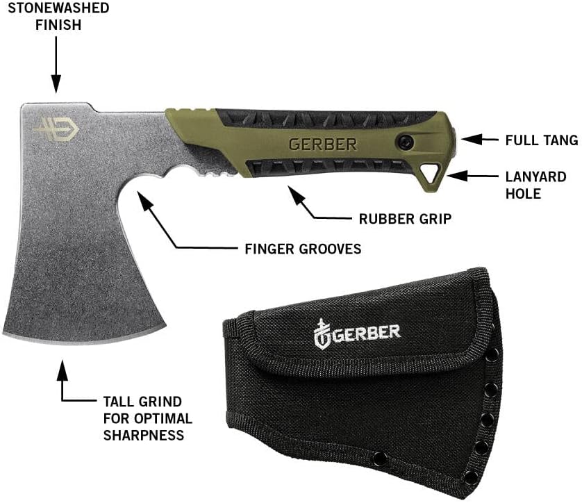 Gerber Gear Pack Hatchet - 3.5" Steel Blade Axe with Full Tang - Survival, Bushcraft and Camping Gear - with Mountable Nylon Sheath